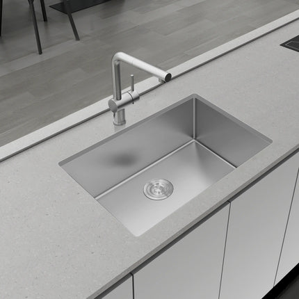 Aquaflo Essence 26" Handcrafted Single Bowl BAr/ Kitchen Sink with Basket Strainer - Plumbing Market