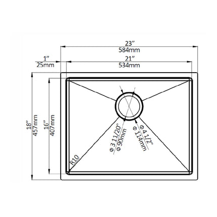 Aquaflo Essence 26" Handcrafted Single Bowl BAr/ Kitchen Sink with Basket Strainer - Plumbing Market