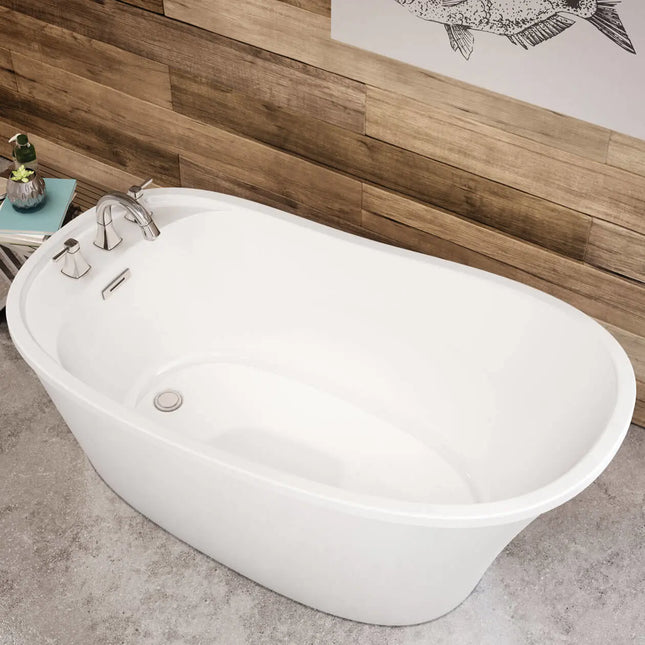 Ariosa 6032 Acrylic Freestanding End Drain Bathtub in White with White Skirt - Plumbing Market