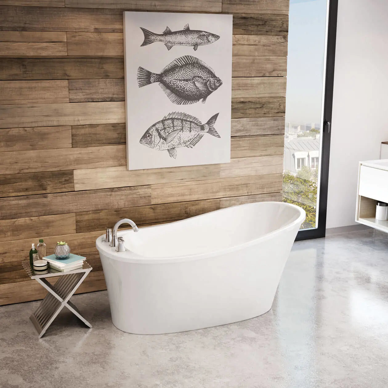 Ariosa 6032 Acrylic Freestanding End Drain Bathtub in White with White Skirt - Plumbing Market