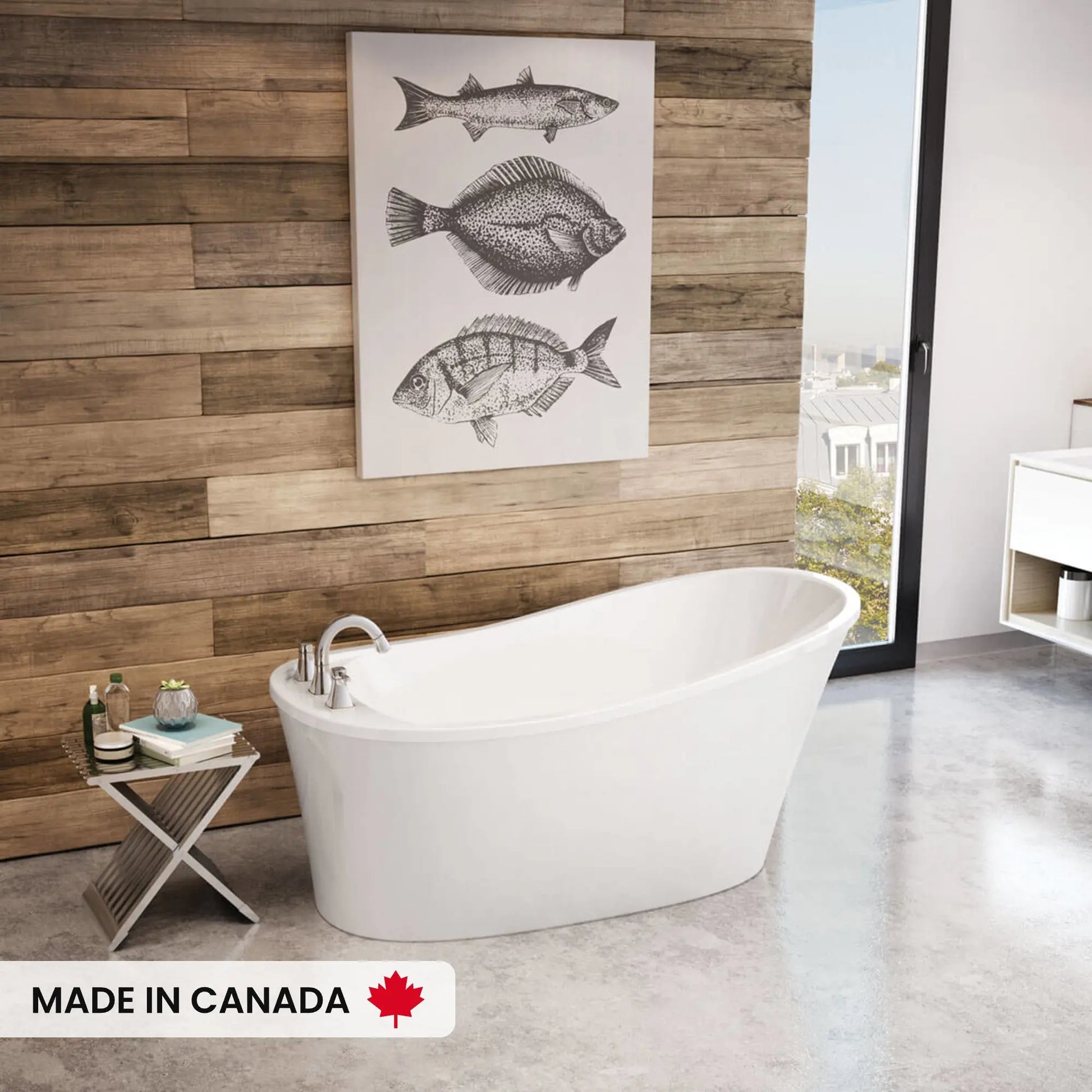 Ariosa 6032 Acrylic Freestanding End Drain Bathtub in White with White Skirt - Plumbing Market
