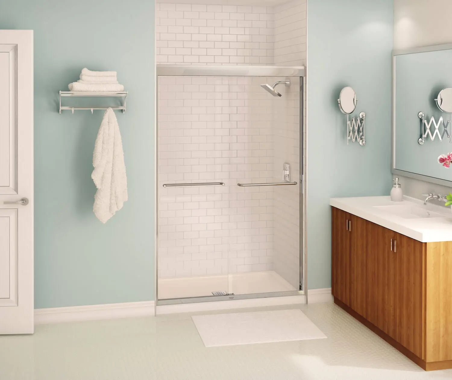 Aura 40-44 x 71 in. 6 mm Bypass Shower Door for Alcove Installation with Clear glass in Chrome - Plumbing Market