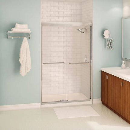 Aura 40-44 x 71 in. 6 mm Bypass Shower Door for Alcove Installation with Clear glass in Chrome - Plumbing Market