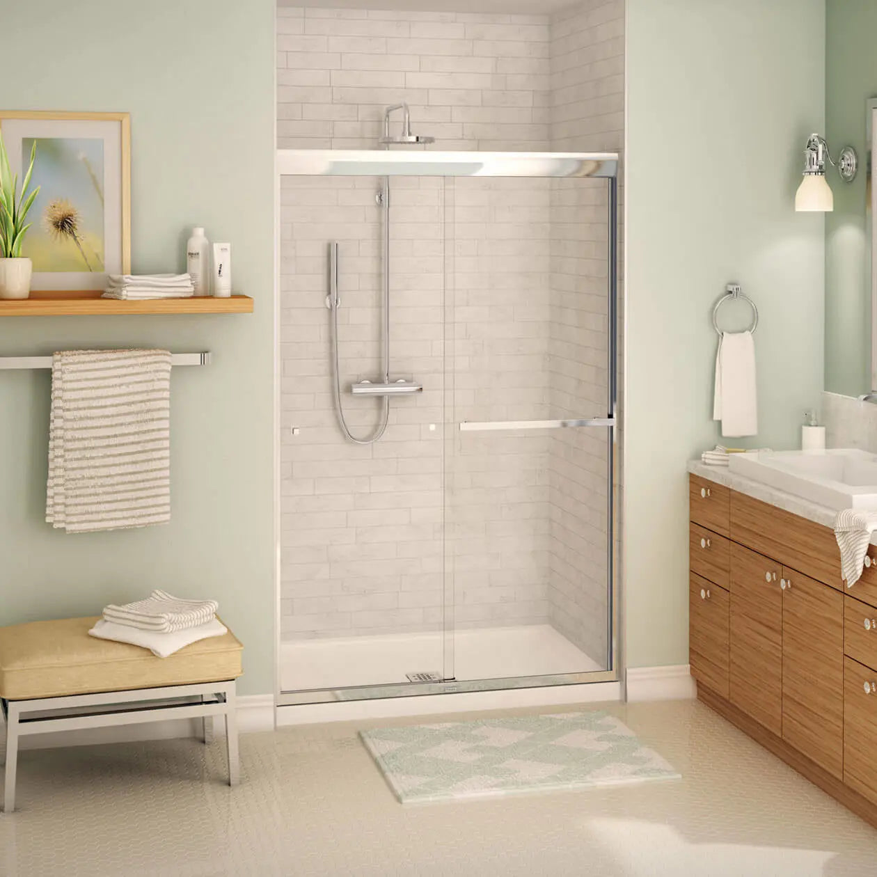 Aura 43-47 x 71 in. 8 mm Bypass Shower Door for Alcove Installation with Clear glass in Chrome - Plumbing Market