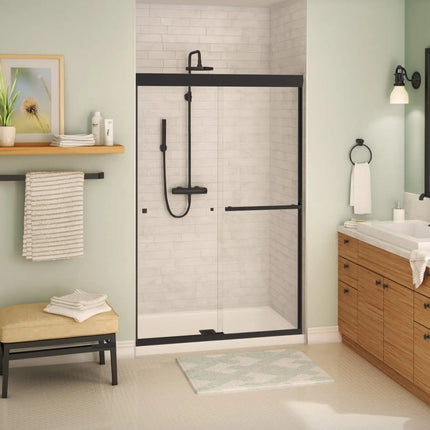 Aura 43-47 x 71 in. 8 mm Bypass Shower Door for Alcove Installation with Clear glass in Matte Black - Plumbing Market