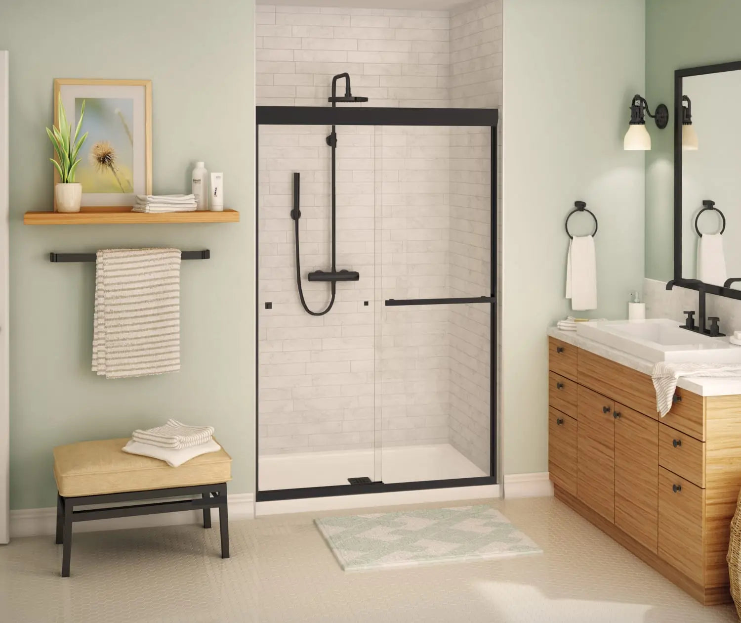Aura 43-47 x 71 in. 8 mm Bypass Shower Door for Alcove Installation with Clear glass in Matte Black - Plumbing Market