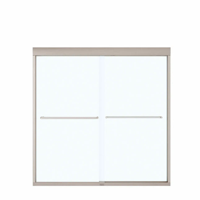 Aura 55-59 x 57 in. 6 mm Sliding Tub Door for Alcove Installation with Clear glass in Brushed Nickel - Plumbing Market