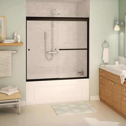 Aura 55-59 x 57 in. 8 mm Bypass Tub Door for Alcove Installation with Clear glass in Dark Bronze - Plumbing Market