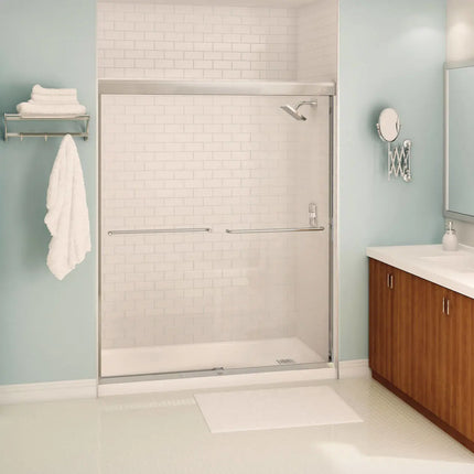 Aura 55-59 x 71 in. 6 mm Sliding Shower Door for Alcove Installation with Clear glass in Chrome - Plumbing Market