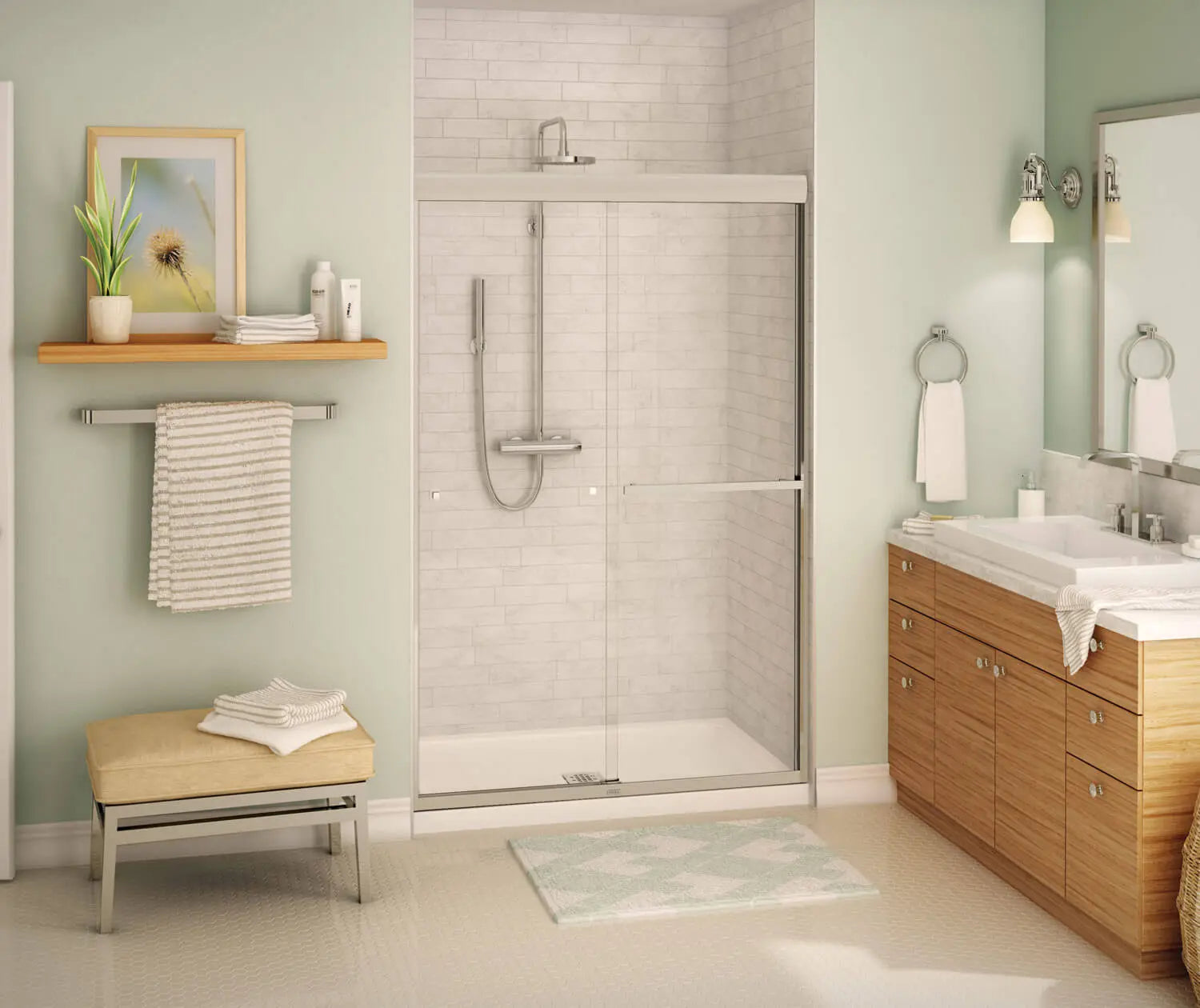 Aura SC 43-47 in. x 71 in. 8 mm Bypass Shower Door for Alcove Installation with Clear glass in Brushed Nickel - Plumbing Market