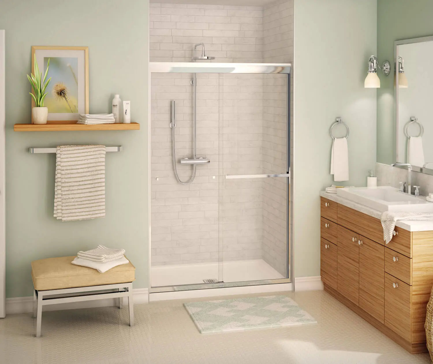 Aura SC 43-47 in. x 71 in. 8 mm Bypass Shower Door for Alcove Installation with Clear glass in Chrome - Plumbing Market