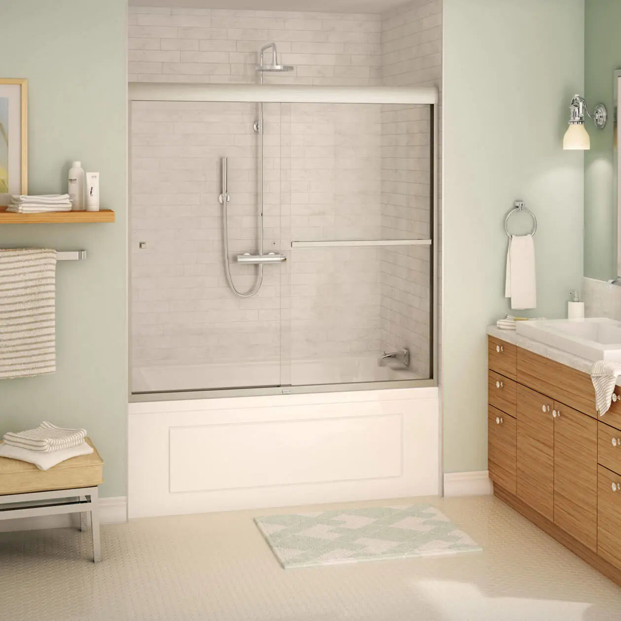 Aura SC 55-59 in. x 57 in. 8 mm Bypass Tub Door for Alcove Installation with Clear glass in Brushed Nickel - Plumbing Market
