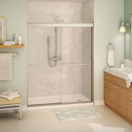 Aura SC 55-59 in. x 71 in. 8 mm Bypass Shower Door for Alcove Installation with Clear glass in Brushed Nickel - Plumbing Market