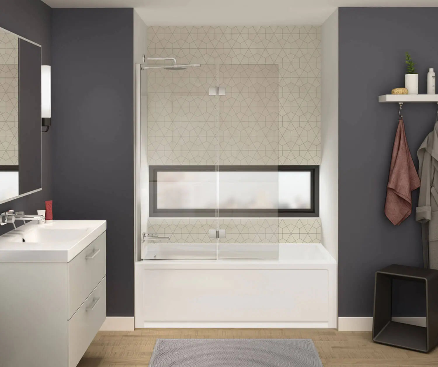Axial Duo 42 x 58 in. 8 mm Pivot Tub Screen for Alcove Installation with Clear glass in Brushed Nickel - Plumbing Market