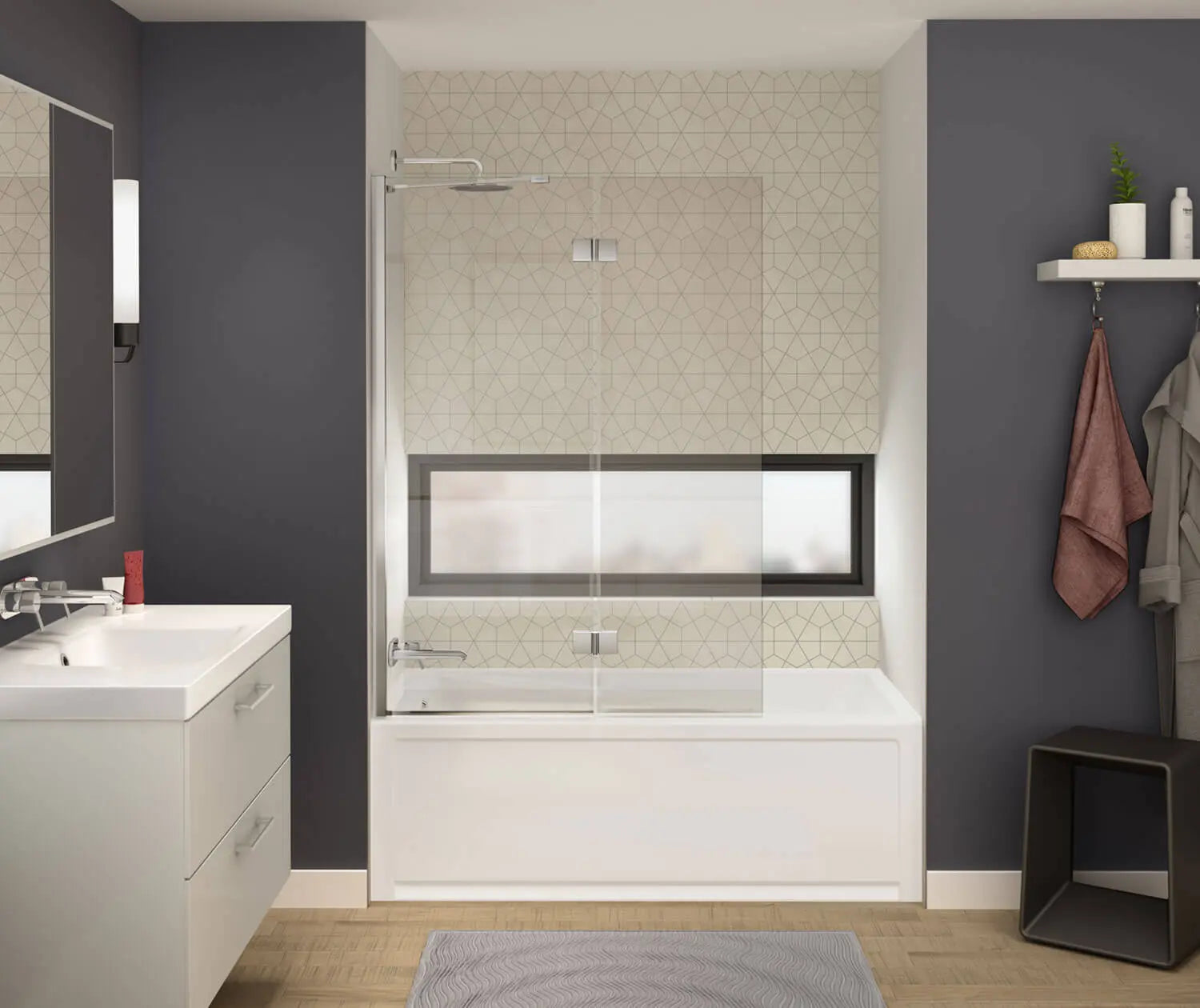 Axial Duo 42 x 58 in. 8 mm Pivot Tub Screen for Alcove Installation with Clear glass in Chrome - Plumbing Market