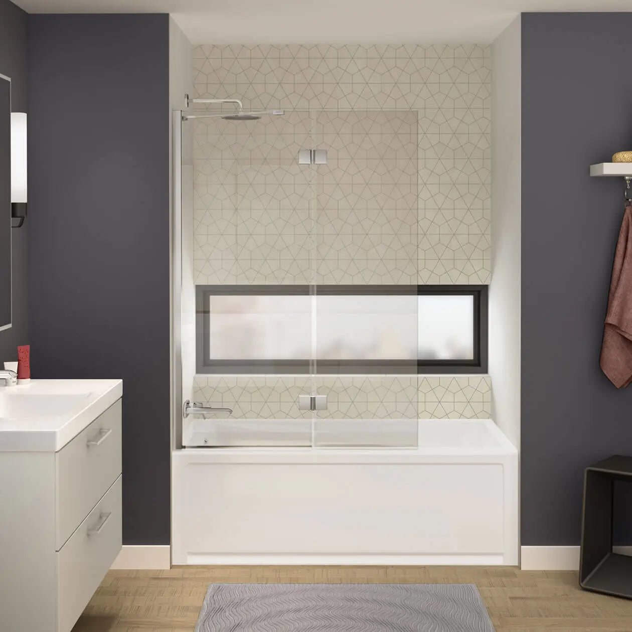 Axial Duo 42 x 58 in. 8 mm Pivot Tub Screen for Alcove Installation with Clear glass in Chrome - Plumbing Market