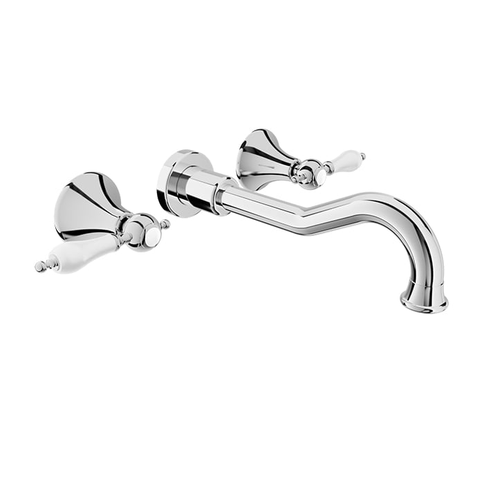 Baril RALPH B18 Two Handles Wall-Mounted Lavatory Faucet, Drain Not Included B18-8041-00L in Chrome / White