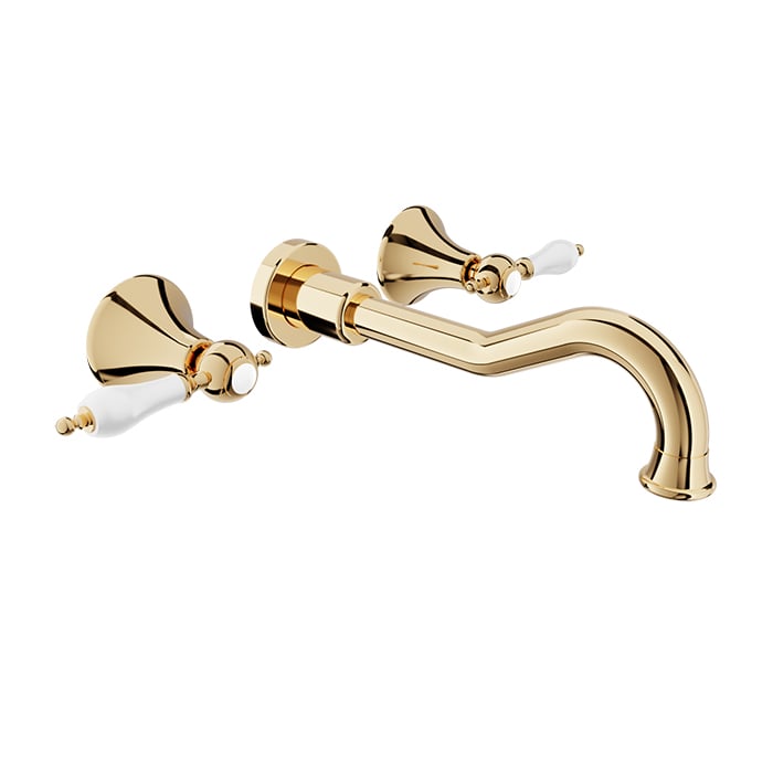 Baril RALPH B18 Two Handles Wall-Mounted Lavatory Faucet, Drain Not Included B18-8041-00L in Gold / White