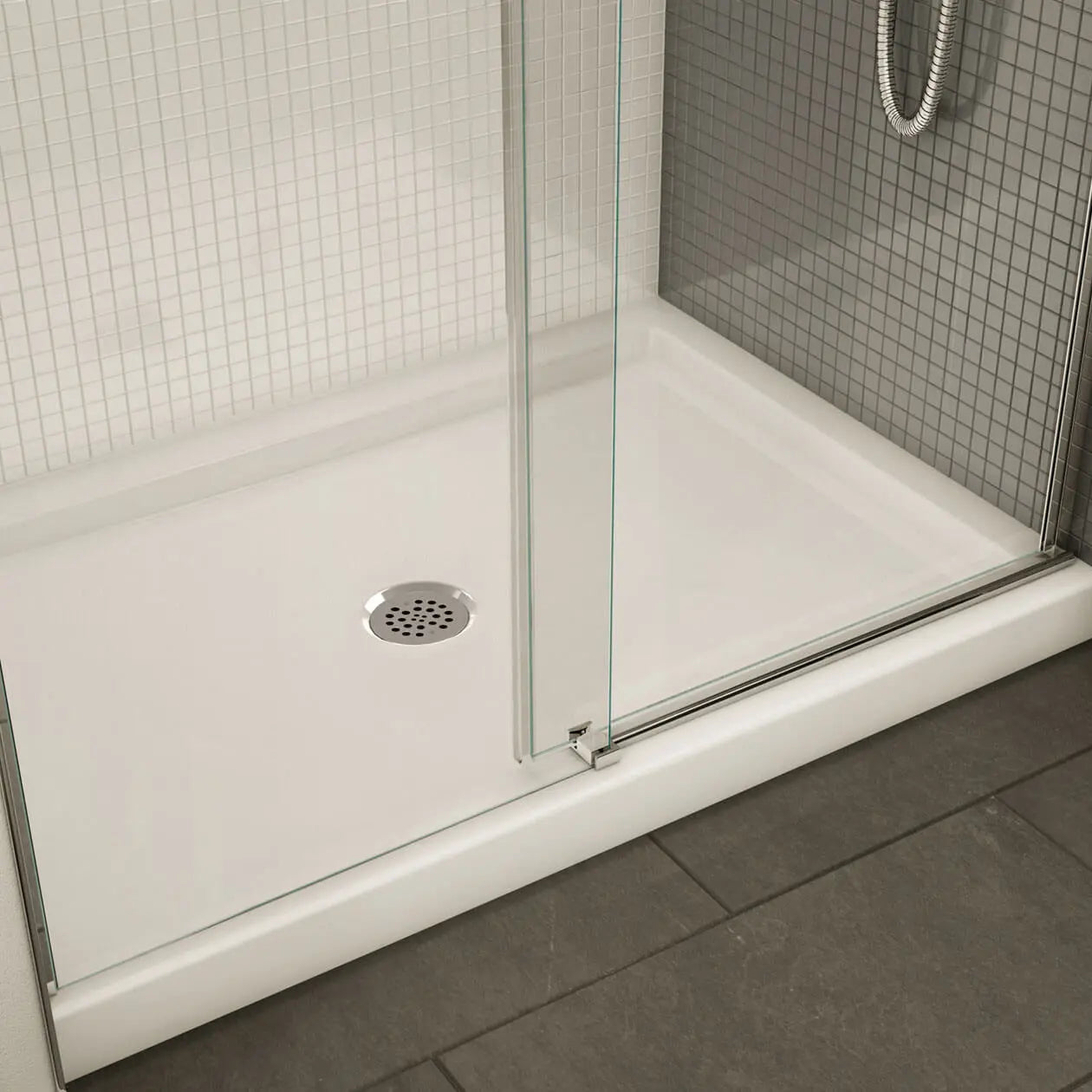 B3Round 4834 Acrylic Alcove Shower Base in White with Center Drain - Plumbing Market