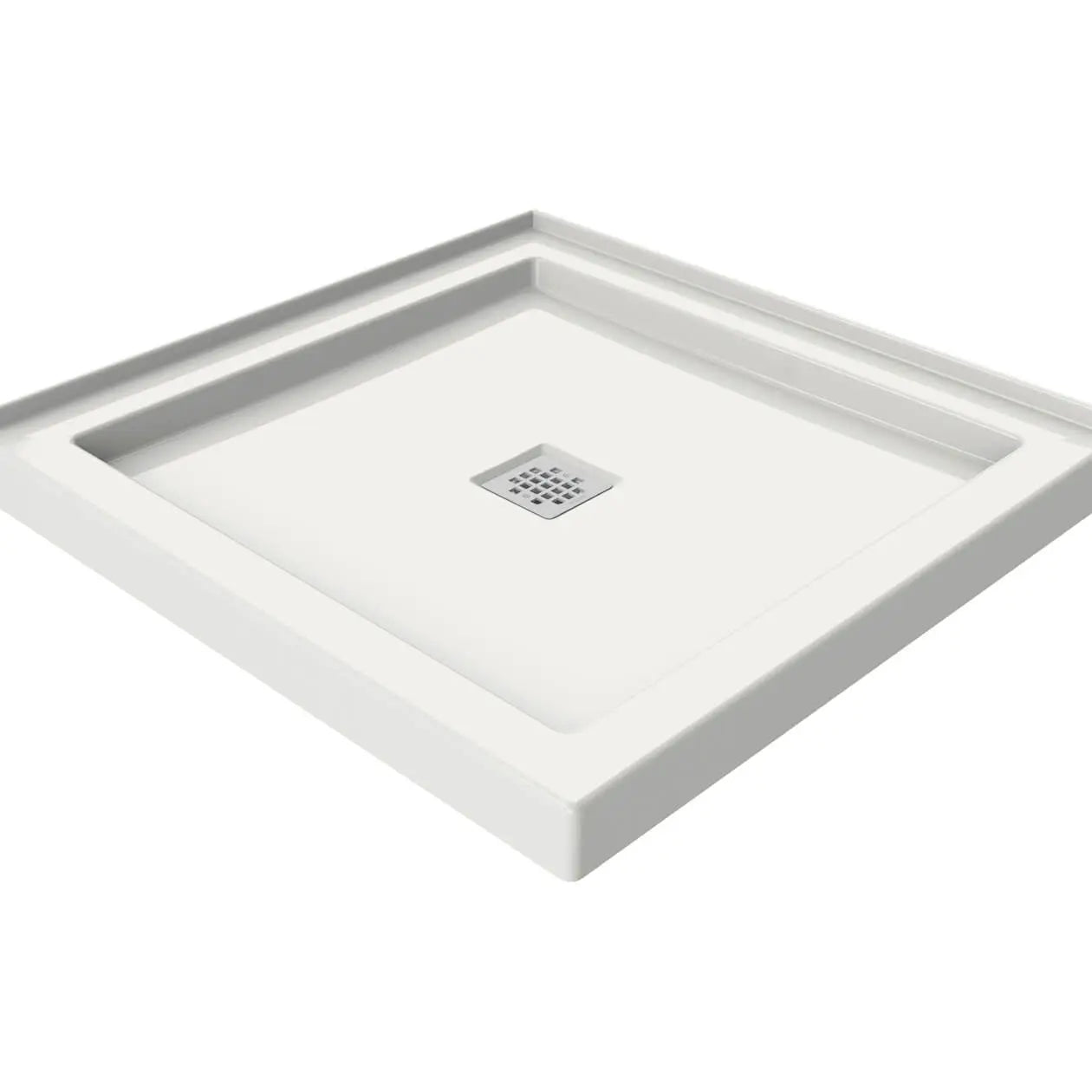 B3Square 3636 Acrylic Corner Left or Right Shower Base in White with Center Drain - Plumbing Market