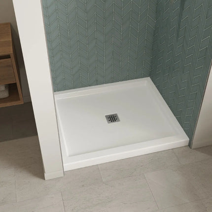 B3Square 4236 Acrylic Alcove Shower Base in White with Center Drain - Plumbing Market