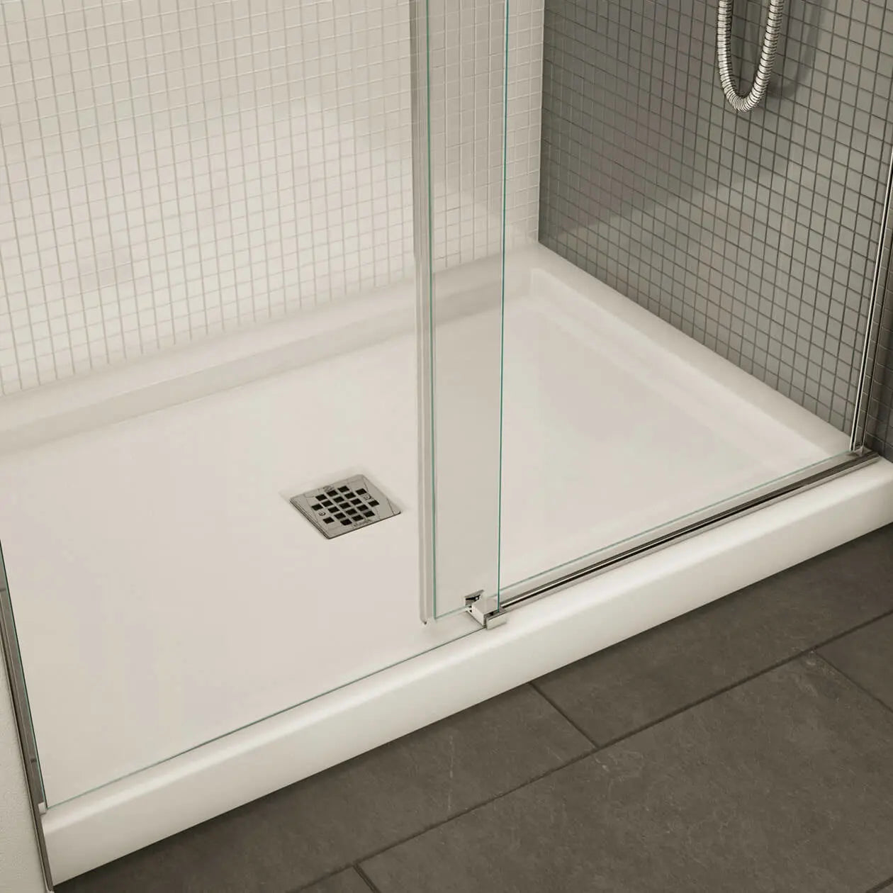 B3Square 4832 Acrylic Alcove Shower Base in White with Center Drain - Plumbing Market