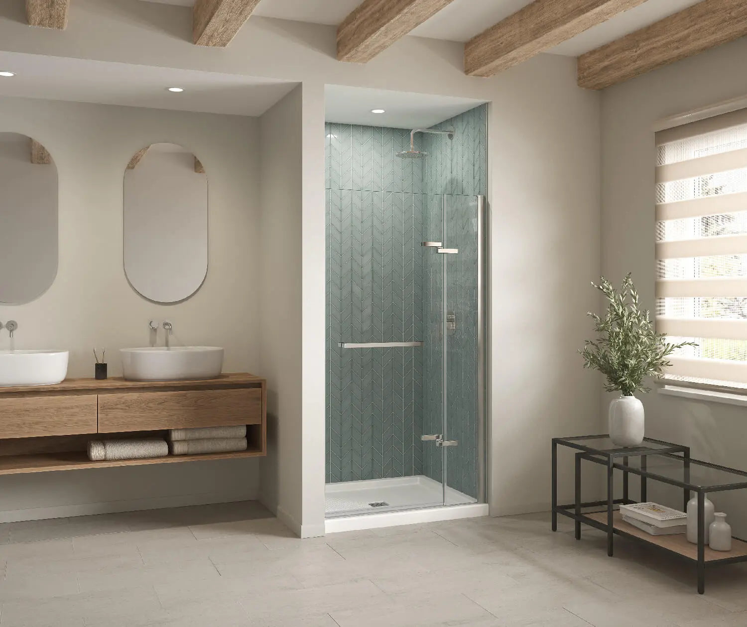 B3Square 4842 Acrylic Alcove Shower Base in White with Anti-slip Bottom with Center Drain - Plumbing Market