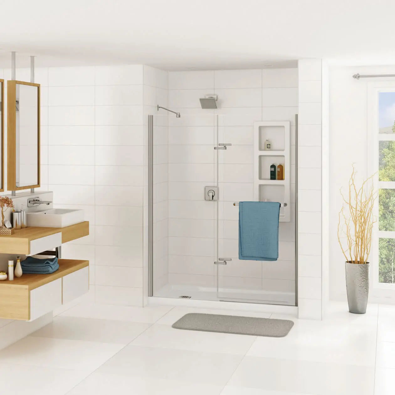 B3Square 6034 Acrylic Alcove Shower Base in White with Left-Hand Drain - Plumbing Market