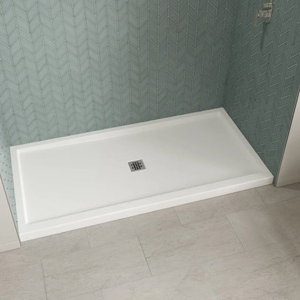 B3Square 7236 Acrylic Alcove Shower Base in White with Center Drain - Plumbing Market