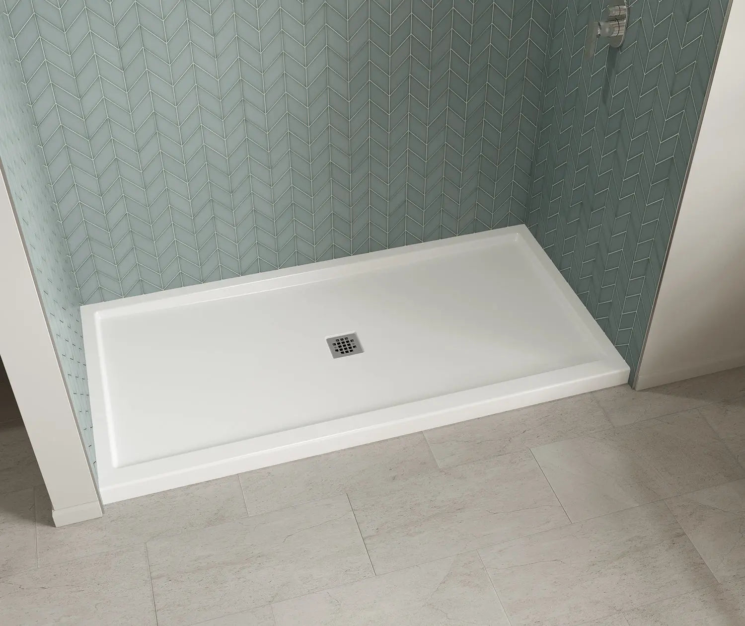 B3Square 7236 Acrylic Alcove Shower Base in White with Center Drain - Plumbing Market