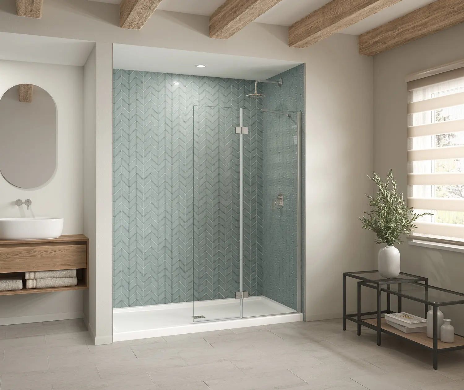 B3Square 7236 Acrylic Alcove Shower Base in White with Center Drain - Plumbing Market