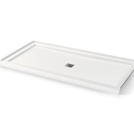 B3Square 7236 Acrylic Alcove Shower Base in White with Center Drain - Plumbing Market