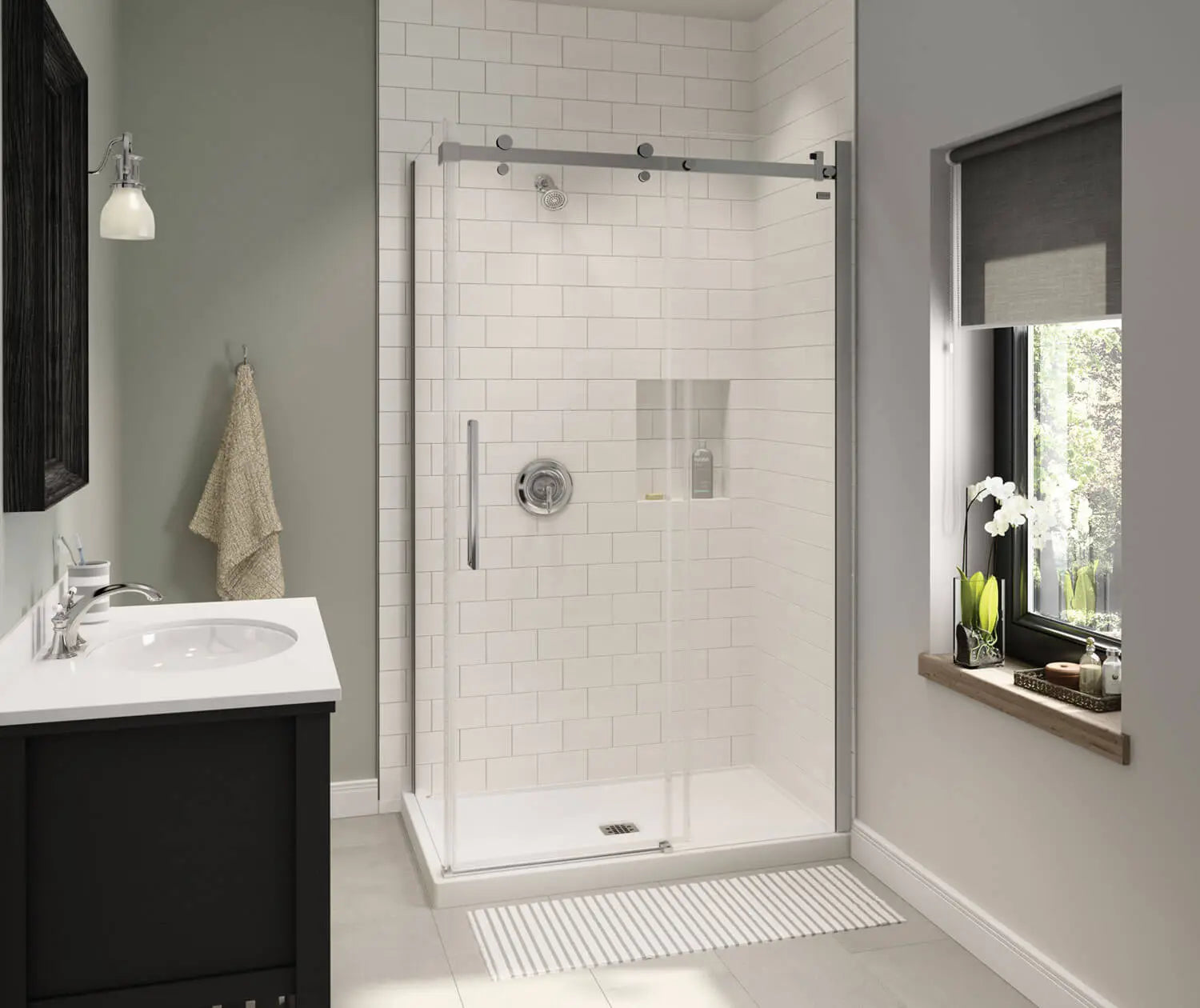 B3X 4836 Acrylic Corner Right Shower Base with Center Drain in White - Plumbing Market