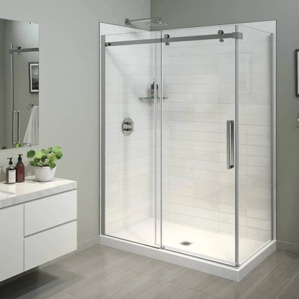 B3X 6036 Acrylic Corner Left Shower Base with Center Drain in White - Plumbing Market