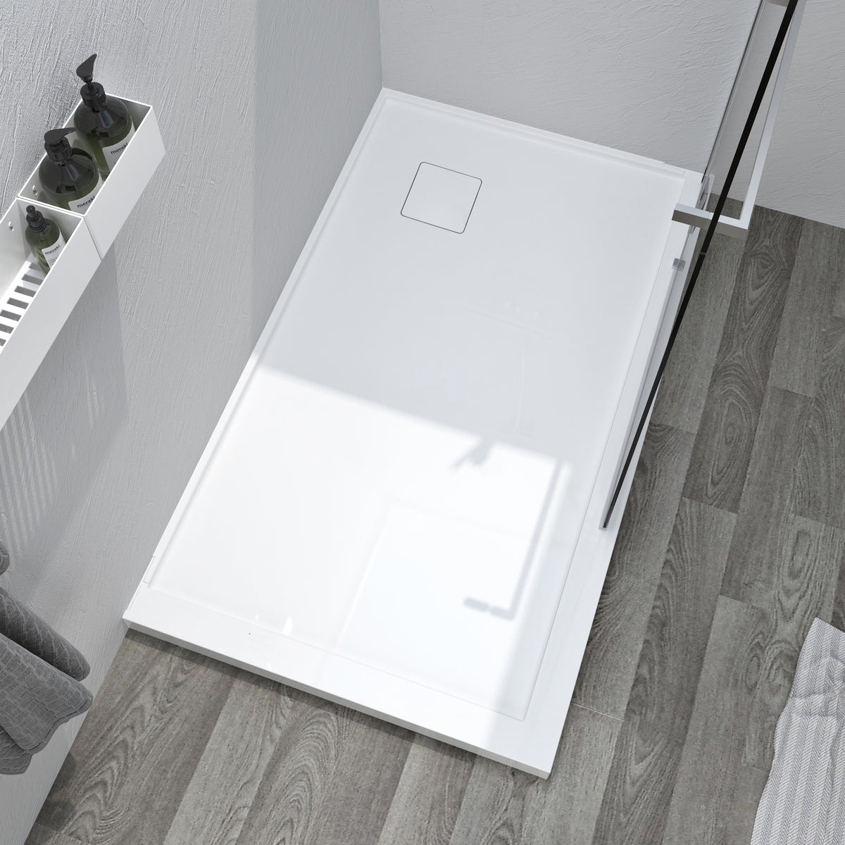 Zitta Magnetic cover cap Shower base 48 x 36, in a corner with drain in a corner, wall on the right side, in matte white B4836NRERR5