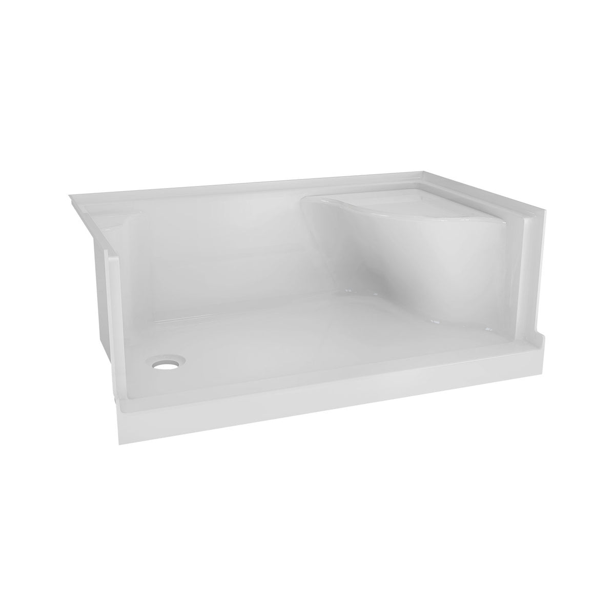 Zitta Molded seat shower base, 60" x 32", in alcove with left drain and right seat B6032SREAL1