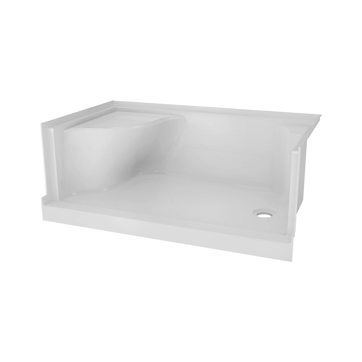 Zitta Molded seat shower base, 60" x 32", in alcove with right drain and left seat B6032SREAR1