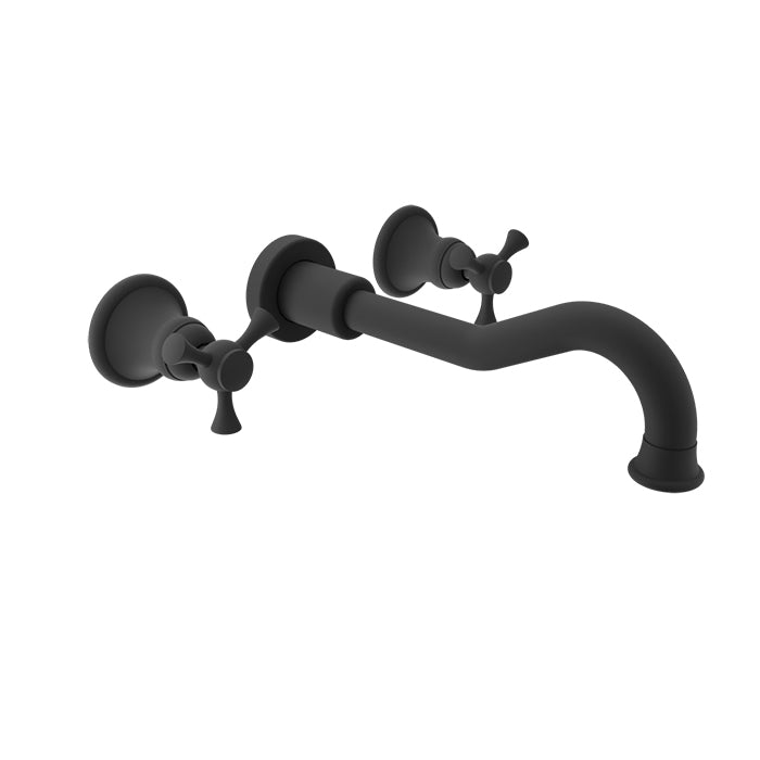Baril EVA B71 Two Handles Wall-Mounted Lavatory Faucet, Drain Not Included B71-8041-00L in Matte Black