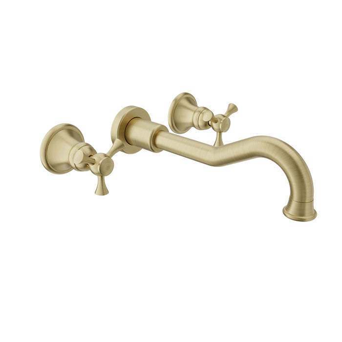Baril EVA B71 Two Handles Wall-Mounted Lavatory Faucet, Drain Not Included B71-8041-00L in Satin Brass