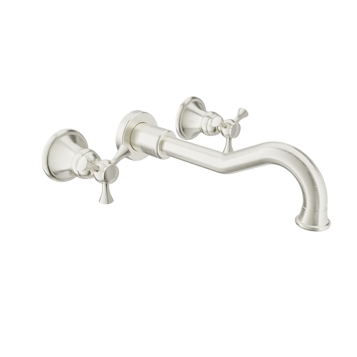 Baril EVA B71 Two Handles Wall-Mounted Lavatory Faucet, Drain Not Included B71-8041-00L in Brushed Nickel