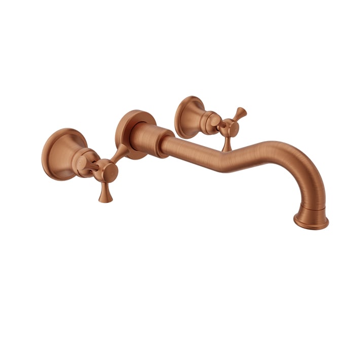 Baril EVA B71 Two Handles Wall-Mounted Lavatory Faucet, Drain Not Included B71-8041-00L in Satin Copper