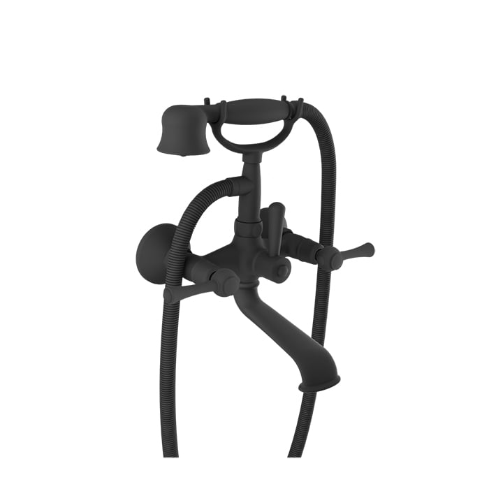 Baril TRADITION B72 Wall-Mounted Tub Faucet with Hand Shower B72-1201-01 in Matte Black