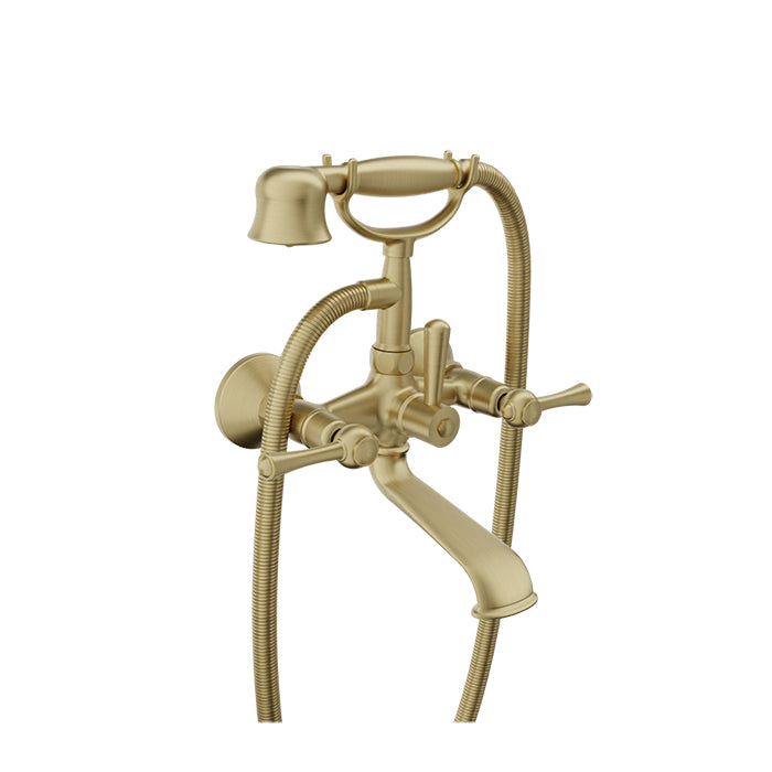Baril TRADITION B72 Wall-Mounted Tub Faucet with Hand Shower B72-1201-01 in Satin Brass