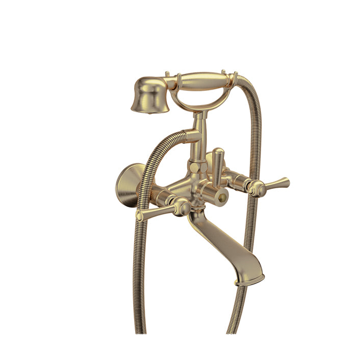Baril TRADITION B72 Wall-Mounted Tub Faucet with Hand Shower B72-1201-01 in Warm Gold