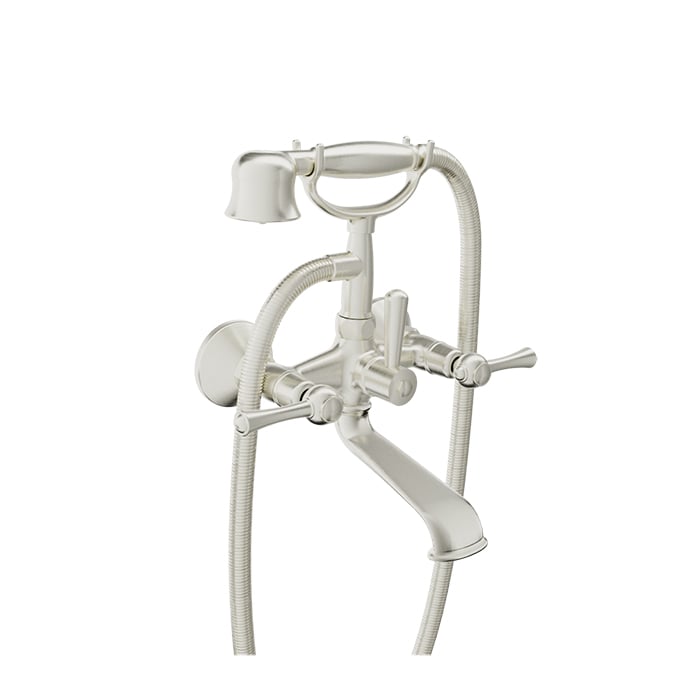 Baril TRADITION B72 Wall-Mounted Tub Faucet with Hand Shower B72-1201-01 in Brushed Nickel