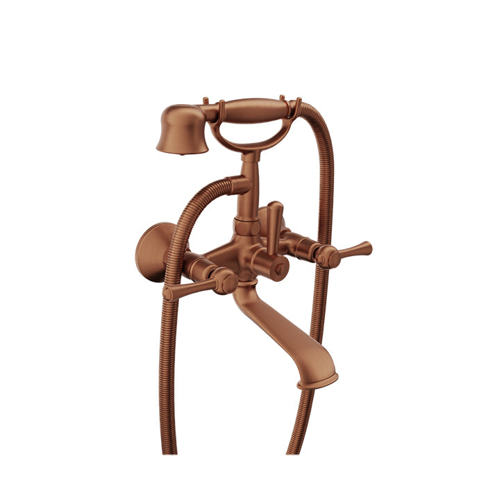 Baril TRADITION B72 Wall-Mounted Tub Faucet with Hand Shower B72-1201-01 in Satin Copper