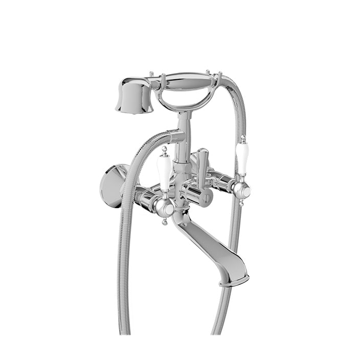 Baril VICTOIRE B74 Wall-Mounted Tub Faucet with Hand Shower B74-1201-01 in Chrome / White