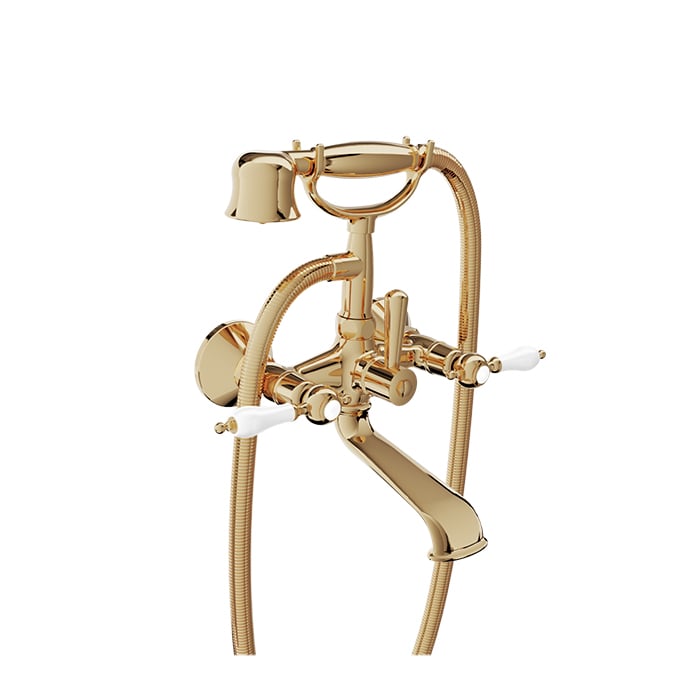 Baril VICTOIRE B74 Wall-Mounted Tub Faucet with Hand Shower B74-1201-01 in Gold / White