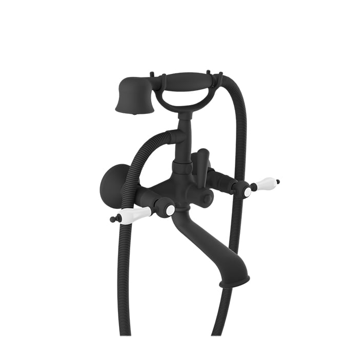 Baril VICTOIRE B74 Wall-Mounted Tub Faucet with Hand Shower B74-1201-01 in Matte Black / White