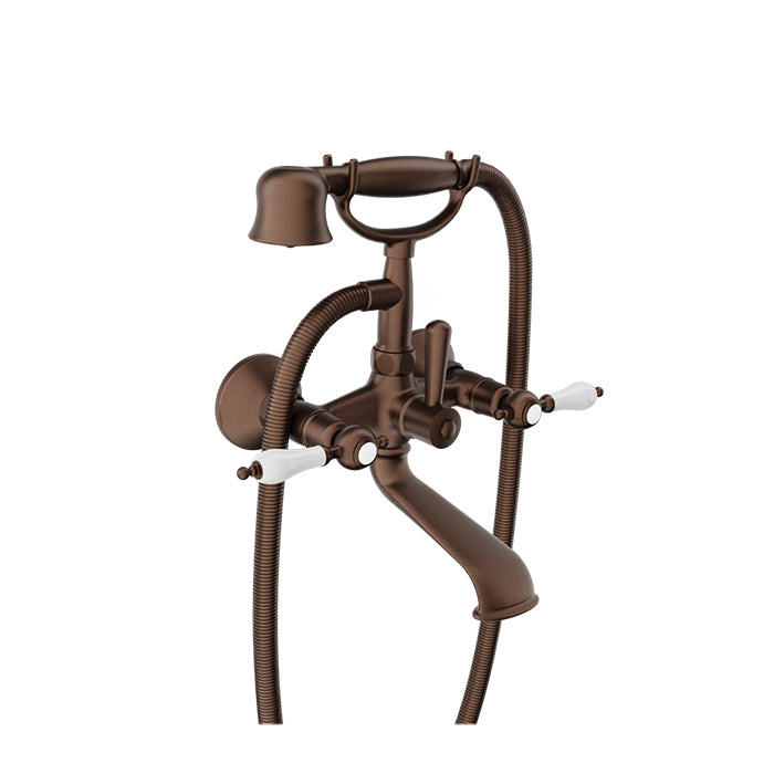 Baril VICTOIRE B74 Wall-Mounted Tub Faucet with Hand Shower B74-1201-01 in Venetian Bronze / White